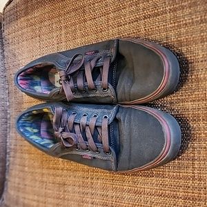 Mens Black Canvas VANS Lace Up Sneakers Skateboard Shoes Colored Laces